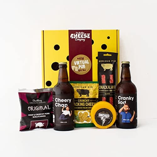 Virtual Pub Gift Box. A Delicious Selection Box Full of Pub Inspired Foodie Gifts. Savoury Snacks, Cheese and Beer. Ultimate Food Gifts For Men Or Women.