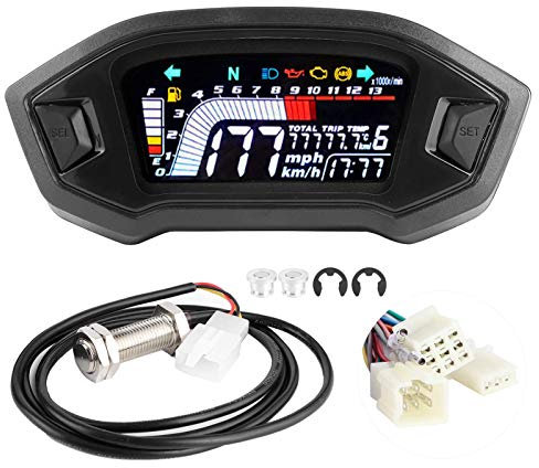 Tachimetro per Moto Contagiri LCD Contachilometri Digitale Retroilluminazione Indicatore di Velocità Impermeabile per 1 2 4 Cilindri Moto