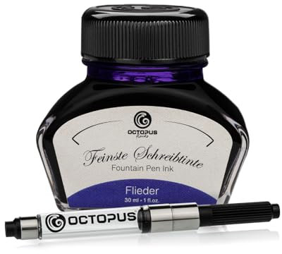 Octopus Fluids Füllhaltertinte im Tintenglas inklusive Konverter, Schreibtinte für Füllhalter, Füllertinte in Flieder 30ml mit Tintenkonverter