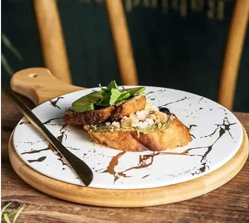 Mish Home Bamboo & Ceramic Marble Serving Charcuterie Board Graze Platter Luxury Dessert Pizza