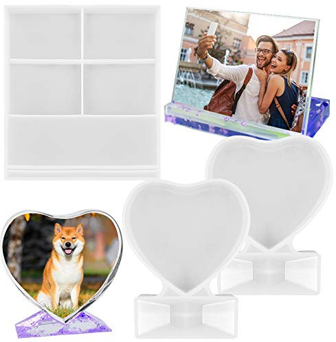 Maxin Molde de resina para marco de fotos, rectángulo y forma de corazón, moldes epoxi de silicona para fundición, regalos hechos a mano, manualidades,decoración del hogar,marco de fotos personalizado