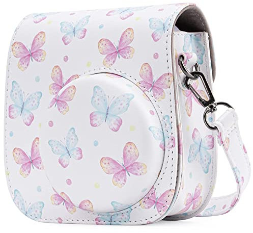 Frankmate Housse pour Fujifilm Instax Mini 11/9/8/8 + Appareil Photo Instantané - Sac de Caméra en Cuir Voyage Caméra Cover Case Sac avec bandoulière Amovible (Papillon)