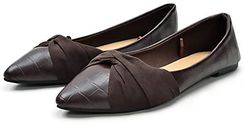Dernolsea Women's Ballet Pumps Pointed Toe Ankle Strap Evening Party Dress Flats Slip On Flat Dolly Ballerina Shoes Brown Size 6