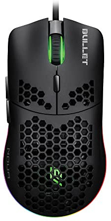 Noua Bullet Mouse Gaming Cablato, Sensore Ottico Pixart 3360 fino a 24000 DPI, 7 Pulsanti Programmabili, Software Incluso, Mouse Ergonomico da Gioco Leggero con Guscio a Nido d’Ape e Skin in Silicone