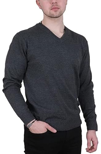 Enzo Moretti Mens V-Neck Knitted Jumper 100% Cotton Branded Essential Classic Fit