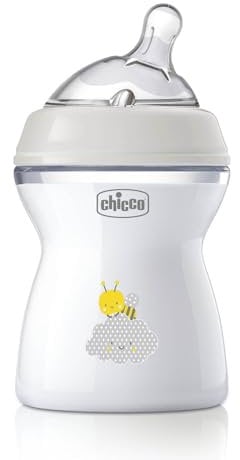 Chicco Natural Feeling Anti-Kolik Babyflasche für 2+ Monate, 250 ml, mit Weichem Silikonsauger und Doppelventil, Natürliches und Instinktives Gefühl beim Saugen, Kunststoffflasche
