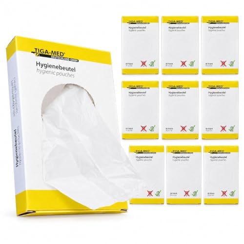 Tiga-Med Hygienpåsar 300 (10x30) för tamponger/sanitetsbindar/hygien/påse PE, 5 lådor = 150 påsar, 300 Count
