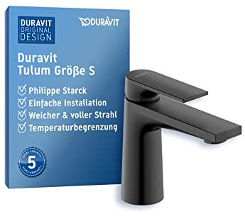 Duravit Tulum Waschtischarmatur, Größe S (Auslauf Höhe 97 mm), Wasserhahn Bad, Waschbecken Armatur, Schwarz Matt