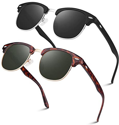 LINVO Polarisiert Sonnenbrille Herren Damen Retro Klassisch Halbrahmen 100% UV400 für Reisen, Fahren und Angeln