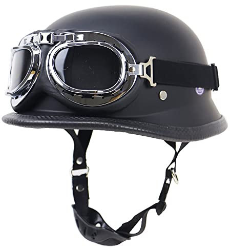 Retro Motorradhelm, DOT/ECE-Zulassung Cruiser Scooter Halbschale Jet-Helm mit Schutzbrille, Offenem Helm für Erwachsen Frauen und Herren, für Moped Biker Roller-Helm (55~64CM)