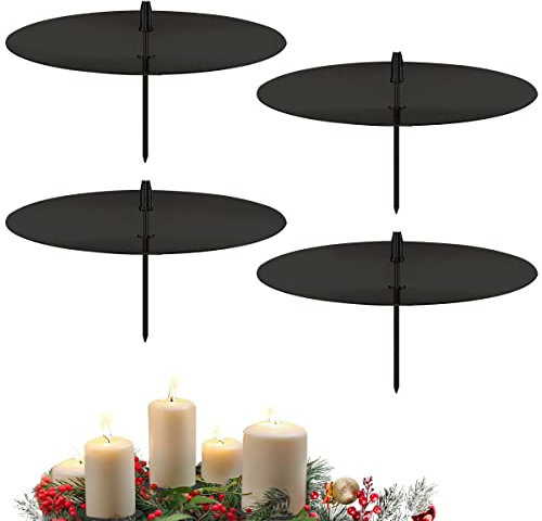 Kerzenhalter Adventskranz, Taozoey 4 Stück 6 cm Adventskerzenhalter, Adventskranz Deko Metall Kerzenleuchter, Kerzenpick mit Dorn in Gold, Kerzenaufsatz, für Advent Weihnachts Tisch Deko(Schwarz)