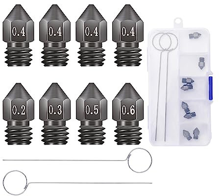 Sovol 8 Stück Creality Upgraded 3D Drucker Gehärteter Stahl MK8 Düsen Wolfram Ganzmetall Extruderdüsen 0,2 mm 0,4 mm 0,6 mm 0,8 mm 1 mm für Ender 3 Ender 3 Pro CR-10