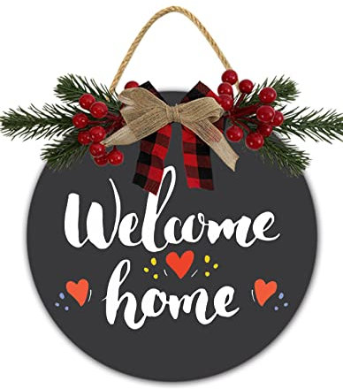 Panneau « Welcome Home » - Décoration de fête - Panneau de bienvenue pour porte d'entrée - Cadeau de pendaison de crémaillère - 30,5 cm - Noir