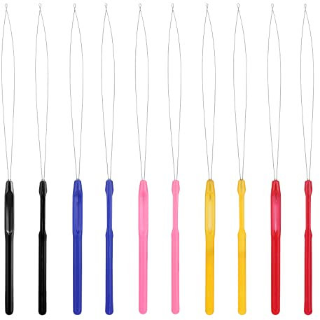 Sibba 10PCS Hair Extensions Loop Needle Threader Bead Device Pulling Hook Tool for Micro Links Hair Feather Extensions Kit Hair Styling Tools Accessory Multicolor