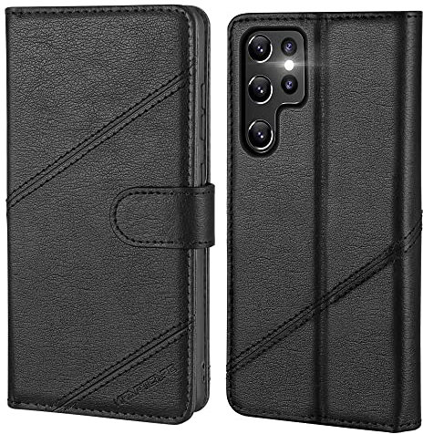 KRAFTCARE Handyhülle für Samsung S22 Ultra Hülle mit [Stand] [Kartenfach] [Magnet] Flip Case Wallet Lederhülle Handytasche Schutzhülle Klapphülle für Samsung Galaxy S22 Ultra Hülle, Schwarz