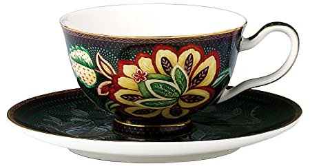Eplze Vintage Tea Set, Bone China Cup and Saucer Set, 7.2oz Cup with Saucer - Elegant Peacock/Flower Series (Cup & Saucer Set)