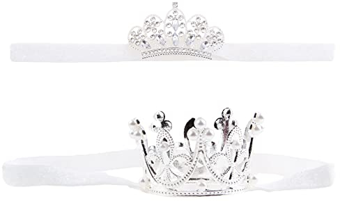 Nishine 2 Stück Baby Mädchen Krone Stirnband Prinzessin Diadem Kopfschmuck Set Kleinkind elastisches Stirnband(Weiß)