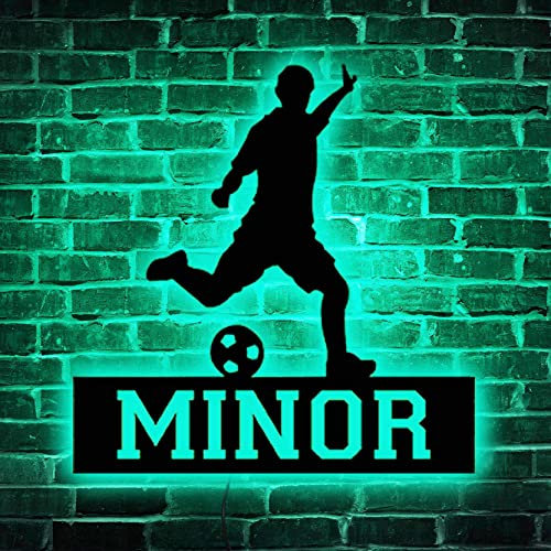 Fußballspieler mit Ball Leuchtreklame Nachtlicht, Fußballer Wanddekoration Sport LED Leuchtreklame Dekor für Kinderzimmer Sport Leuchtreklame Heimdekoration