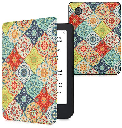 kwmobile Klapphülle kompatibel mit Kobo Clara 2E / Tolino Shine 4 Hülle - eReader Case - Mosaik Kacheln Rot Grün Blau