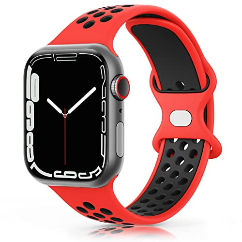 Meliya Correa para Apple Watch 44mm 40mm 45mm 41mm 42mm 38mm,Deportiva Silicona Colorido Suave Pulseras de Repuesto para iWatch Series 8 7 SE 6 5 4 3 2 1 Hombre y Mujer(42mm/44mm/45mm,Rojo Negro)