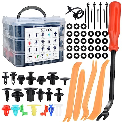 Yemetey 680 Pcs Car Trim Clips & 5 Pack Trim Removal Tools, Plastic Clips Trim Tool for Auto Interior Repair, Plastic Rivets Retainer Clips, Car Trim Removal Kit