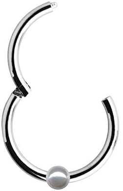 PIERCING Clicker Nasenring Echt 750 Weissgold mit Perle Durchmesser 10 mm Klicker Ringe Nase Intim Tragus Helix Septum neu modern modisch extravagant Echtgold 47003-10