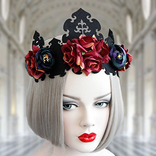 Gothic Rose Blumenkrone Haarband Stirnbänder mit Schleier Haarschmuck Haarreif Floral Headwear Festival Schädel Tag Der Toten Kostüm Kopfbedeckung für Hochzeit Fasching Karneval Cosplay Halloween