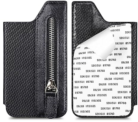 Voihamy Porte-cartes autocollant pour téléphone portable, porte-monnaie multifonction pour pièces, cartes, photos, avec étui pour téléphone portable, imperméable, Noir, Unisex, Slim