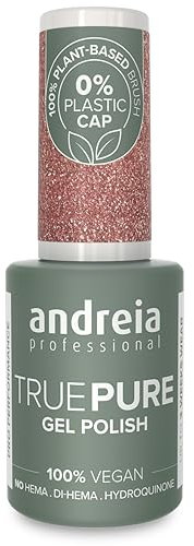 Andreia Professional Hema Free Gel Polish - TRUE PURE 21 Free and 100% Vegan for Sensitive Nails - Semi-Permanent UV LED Soak Off Gel Nail Varnish - Colour T31 Glitter Pink and Gold 10.5ml