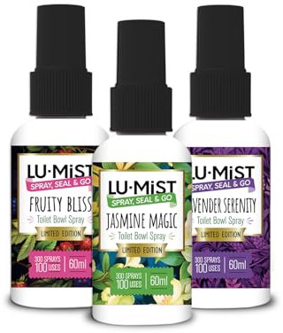 Lu-Mist 3x 60ml Limited Edition Toilet Bowl Spray - Pack of 3 (Fruity Bliss, Jasmine Magic & Lavender Serenity)