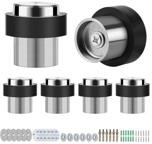 SWAWIS 6 Piezas Tope de Puerta para Suelo ø 32mm Altura 45 mm, Tope de Puerta para Suelo Adhesivo Acero Inoxidable con Tornillos y Tira Adhesiva 3M, 3 Métodos de Instalación