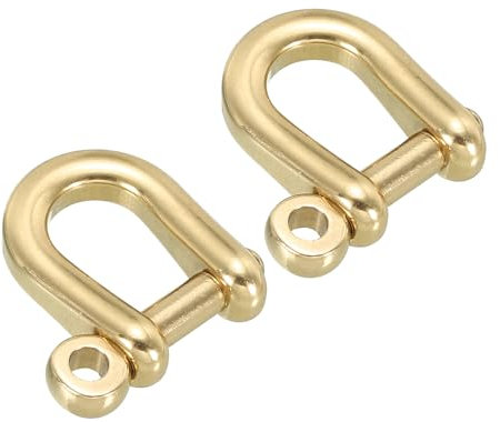 PATIKIL D-Ring Shackle, 2 Pack 6mm Inner Width Brass Pin Shackle U Type Fob Key Hook Small Bow Shackles for DIY Craft Leather Replacement