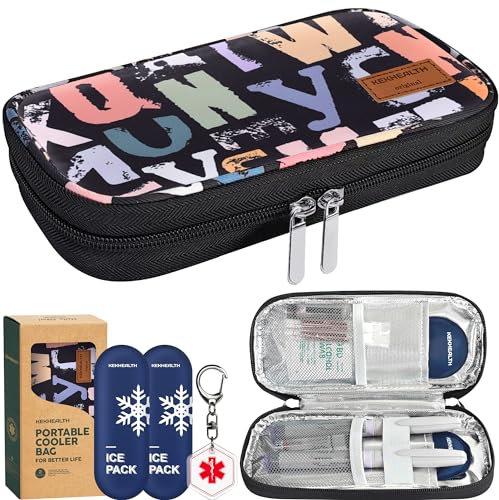 KEKHEALTH Borsa Termica per Medicinali de Insulina Viaggi con QR Avviso Medico Piccolo Astuccio Termico Porta Medicine da Viaggio per Diabetici con 2 Ghiaccio(Graffiti)