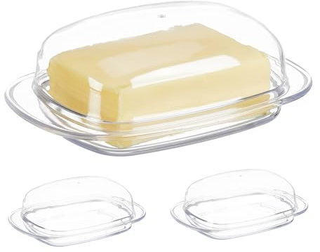 Relaxdays Juego 3 Mantequeras con Tapa, Mantequillera Plástico, para Bloques Mantequilla 250g, 6,5x18,5x12,5 cm, Transparente