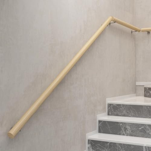 Holz Handlauf Treppengeländer Geländer,Rund,50-140cm,Wandhandlauf Wand Treppe,Dekorative Natürliche Holz-Handläufe,Rutschfester Treppenhandlauf für Villen, Balkone, Flure, Wohnungen(Size:150cm/59in)
