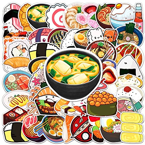 Sushi Aufkleber Süßes Sushi Stickers 50 Stück Skateboard Graffiti Aufkleber Motorräder Fahrrad Snowboard Gepäck Laptop Auto Koffer für Kinder und Jugendliche Wasserdichte Vinyl Aufkleber