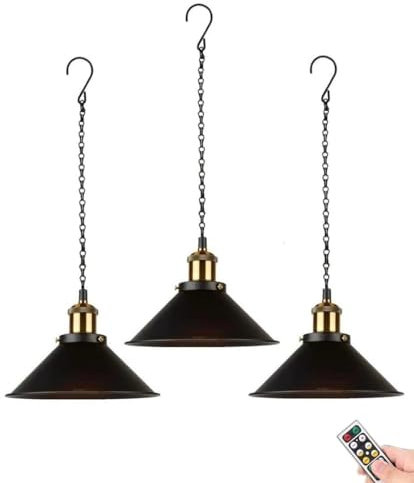 Luminaire suspendu portable fonctionnant à piles, lampe suspendue rechargeable avec télécommande, lampe suspendue sans fil, lanterne noire pour intérieur et extérieur, jardin, porche, patio ( Size : 3