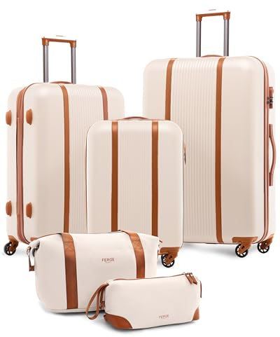 FERGÉ Set de 3 valises rigides à 4 roulettes Milano | Lot de 3 - Trolley Voyage | Ensemble de Bagages Beige