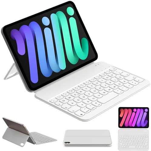 HOUCC Tastatur Hülle für iPad mini 7/6 (8.3), QWERTZ, Ultra Slim Wireless Nur 210g, Magnetische Tastatur Hülle Kompatibel mit iPad mini 6. und 7. Generation 2024,Weiß