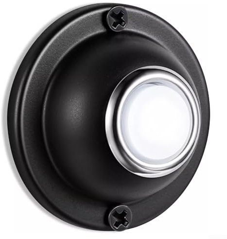 Door Bell Button, Round Metal Doorbell Push Button with LED Light, Wall-Mounted Design, The Light Stays On, Suitable for Front Door, Factory, Night Use