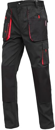 Work Idea Pantaloni da lavoro da uomo, con tasche per ginocchiere, tessuto Oxford in tela resistente, Nero , S