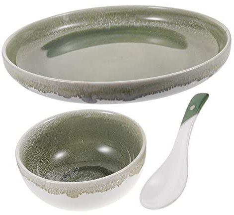 FUNOMOCYA Service De Table En Céramique Verte Bol Cuillère Assiette Kit Pour 1 Personne Pour La Maison Ou Le Restaurant