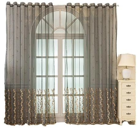 HANGJINLI Tende per Interni 2 Pezzi 132 X 240 CM Modello a foglia Tende Finestre Voile Semi Trasparenti per Soggiorno e Camera da Letto Moderne Luminoso per Decorazioni per la casa Marrone
