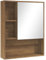 kleankin Badspiegelschrank mit verstellbaren Einlegeböden, Bad-Hängeschrank mit platzsparender Tür, Wandmontage, 60x15x76 cm, Nussbaum