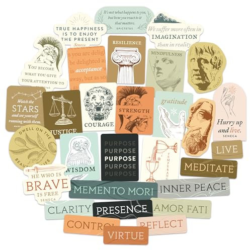 Navy Peony Achtsame Stoizismus-Visionboard-Sticker (30 Stück) – Sticker zur stoischen Philosophie für Selbstverbesserung, Planer und Visionboard-Partys