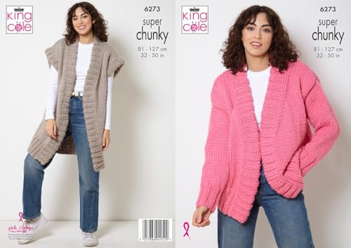 King Cole Knitting Pattern Ladies Super Chunky Detail Jacket & Waistcoat (6273)