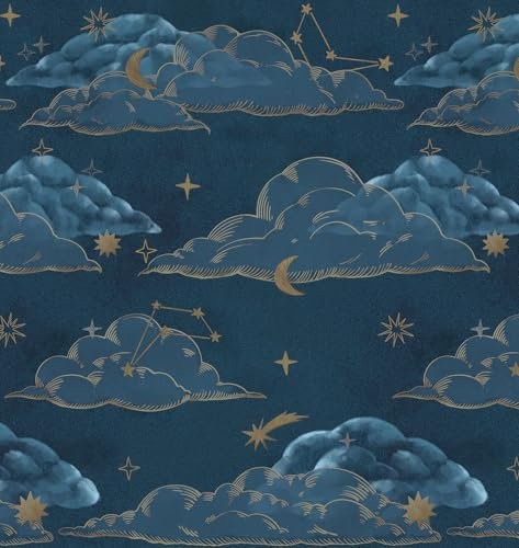 GloryTik Peel and Stick Wallpaper Dark Blue Wallpaper Nursery Kids Contact Paper Self Adhesive Removable Wallpaper for Bedroom Bathroom Starry Sky Wall Paper 16.14×197