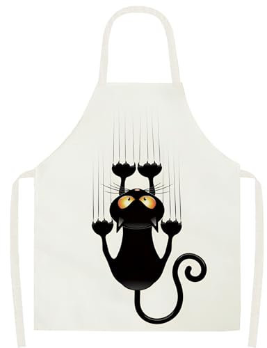 Novstuf Kochschürze Cartoon schwarz weiße Katze Muster Schürzen Verstellbare Karikatur Schürze aus Leinen Wasserdicht Küchenschürze für Damen und Herren Latzschürze für Haus,Restaurant 1 (Stil 9)
