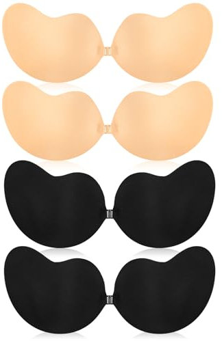Gtuzkheu 4 Pezzi Rreggiseno Invisibile, Reggiseno Adesivo,Silicone Reggiseno Senza Spalline,Riutilizzabile Copricapezzoli Donne,Senza Schienale Push-Up in Silicone per Le Donne(C-D)