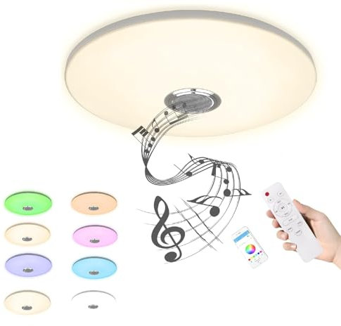 UISEBRT 60W LED Deckenleuchte mit Bluetooth Lautsprecher, Dimmbar und RGB Farbwechsel, Steuerung via App oder Fernbedienung, für Schlafzimmer, Wohnzimmer, Küche